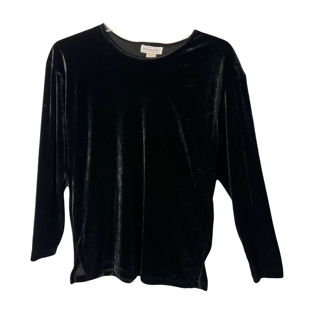 Impressions of California | Vintage Black Velvet Long Sleeve Top, Small